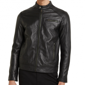 Giacca Biker in Vera Pelle da Uomo Slim Fit Nero