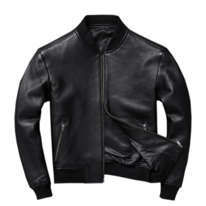 Bomber Giubbotto da Uomo di Vera Pelle Nappa Nera