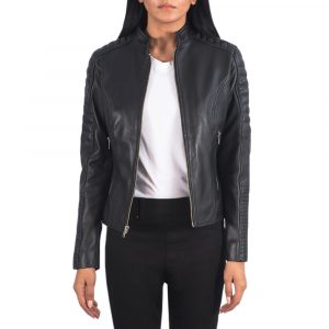 Giubbino Biker da Donna Vera Pelle Nappa Nero