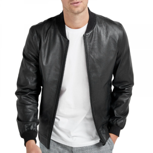 Bomber Giubbino da Uomo di Vera Pelle Nappa Nera