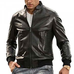 Bomber Giubbotto da Uomo in Vera Pelle Nappa Nera