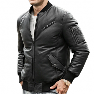 Bomber Giubbotto da Uomo in Vera Pelle Nappa Nera