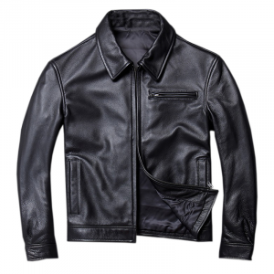 Giacca in Vera Pelle Nappa Nera da Uomo con Collo a Camicia