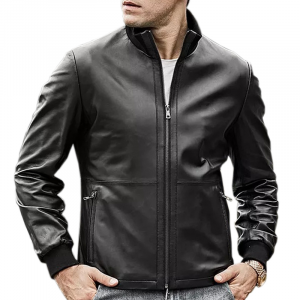 Bomber da Uomo in Vera Pelle di Agnello Nero