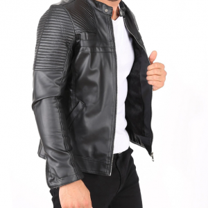 Giacca in Vera Pelle da Uomo Slim Fit Nero