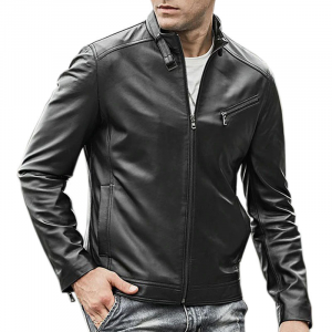 Giacca in Vera Pelle Nera da Uomo