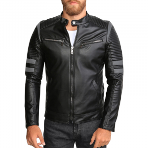 Giacca da Uomo in Vera Pelle Giubbino Slim Fit Nero