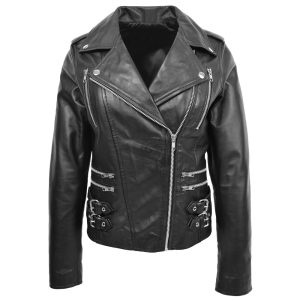 Chiodo Biker in Vera Pelle Nappa Nero da Donna