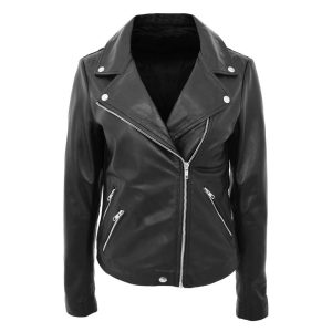 Chiodo in Vera Pelle Nappa Nera da Donna