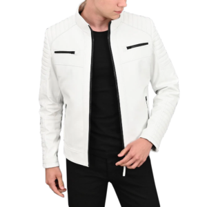 Giubbotto Biker Bianco da Uomo in Vera Pelle
