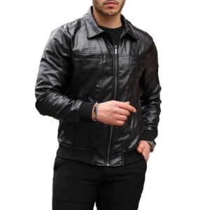 Giubbotto Bomber Nero da Uomo in Vera Pelle