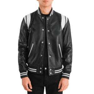 Bomber da Uomo in Vera Pelle Nappa Nero e Bianco