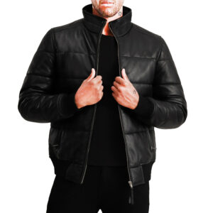 Giubbotto Bomber da Uomo in Vera Pelle Nappa Nero